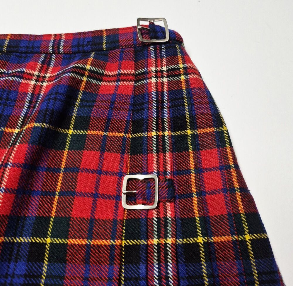 Vintage Mosbrook Wool Tartan Kilt Plaid Pleated Skirt Scottish Wrap Red Blue M - Picture 3 of 8